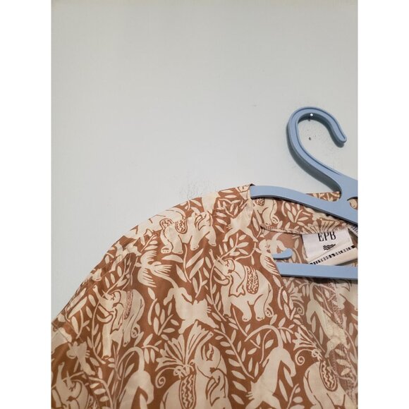 EPB Easy Eleanor P Brenner Womens S Blouse 100% Silk Boho Elephants Button Front - Picture 4 of 6